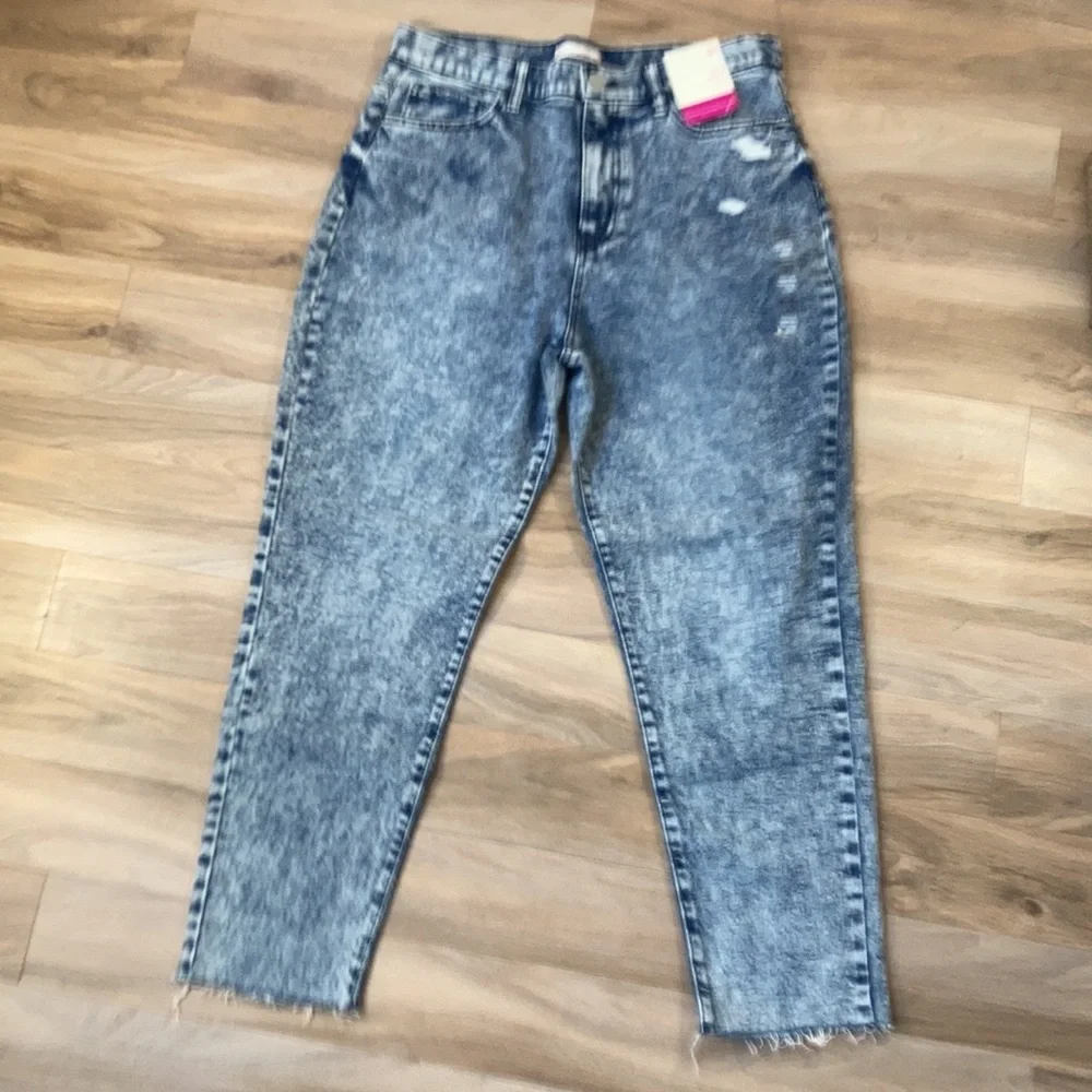 SO high rise MOM JEAN acid wash denim raw edge hem retro jean size 11 / 30 - Picture 9 of 16